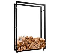 CLP Support de Bois de cheminée Keri avec roulettes I Étagère à Bois de cheminée en métal Noir I Rangement pour Bois de Chauffage, Couleur:Noir, Taille:25x100x150 cm