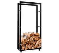 CLP Support de Bois de cheminée Keri avec roulettes I Étagère à Bois de cheminée en métal Noir I Rangement pour Bois de Chauffage, Couleur:Noir, Taille:25x60x125 cm