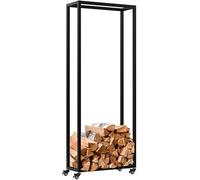 CLP Support pour Bois de cheminée intérieur en métal avec roulettes Hilta, étagère à Bois de Chauffage en métal Robuste, Couleur:Noir, Taille:25x60x150 cm