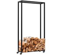 CLP Support pour Bois de cheminée intérieur en métal avec roulettes Hilta, étagère à Bois de Chauffage en métal Robuste, Couleur:Noir, Taille:25x80x150 cm