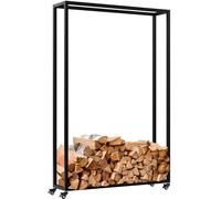 CLP Support pour Bois de cheminée intérieur en métal avec roulettes Hilta, étagère à Bois de Chauffage en métal Robuste, Couleur:Noir, Taille:25x100x150 cm