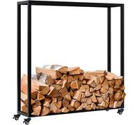 CLP Support pour Bois de cheminée intérieur en métal avec roulettes Hilta, étagère à Bois de Chauffage en métal Robuste, Couleur:Noir, Taille:25x100x100 cm