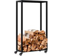 CLP Support pour Bois de cheminée intérieur en métal avec roulettes Hilta, étagère à Bois de Chauffage en métal Robuste, Couleur:Noir, Taille:25x60x100 cm