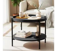 CLP Table Basse Ronde en Bois Corbitan, Table de Salon à 2 Niveaux avec Rangement, Petite Table d'appoint à Structure métallique Noire, Couleur:Gris, Taille:Ø 50 cm