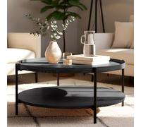 CLP Table Basse Ronde en Bois Corbitan, Table de Salon à 2 Niveaux avec Rangement, Petite Table d'appoint à Structure métallique Noire, Couleur:Gris, Taille:Ø 80 cm