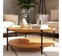 CLP Table Basse Ronde en Bois Corbitan, Table de Salon à 2 Niveaux avec Rangement, Petite Table d'appoint à Structure métallique Noire, Couleur:Nature, Taille:Ø 80 cm