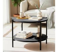 CLP Table Basse Ronde en Bois Edduma, Table de Salon à 2 Niveaux avec Rangement, Petite Table d'appoint, Structure en métal Noire, Couleur:Gris, Taille:Ø 50 cm