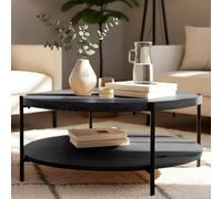 CLP Table Basse Ronde en Bois Edduma, Table de Salon à 2 Niveaux avec Rangement, Petite Table d'appoint, Structure en métal Noire, Couleur:Gris, Taille:Ø 80 cm