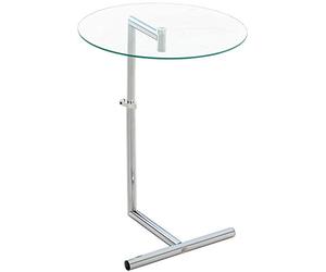 CLP Table D'Appoint Design Safi avec Plateau en Verre Clair I Bout De Canapé avec Hauteur Réglable I Piètement en Métal Chromé Solide, Couleur:Verre Clair