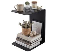 CLP Table d'appoint Selby Forme en C, Bout de canapé Moderne en métal, Acier Massif 5mm thermolaqué pour Salon, Couleur:Noir, Taille:48 cm