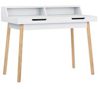 CLP Trading GmbH – Table de bureau Eaton – MDF, piétement en chêne, 2 tiroirs – Blanc 110 cm