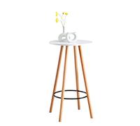 Table haute de bar Mijas - CLP - Plateau rond - Pieds en Bois - Repose-pieds en Métal - Blanc