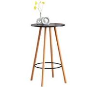 CLP Table haute de bar Mijas en Bois avec plateau rond et Repose-pieds en Métal , Noir /Nature (rond)