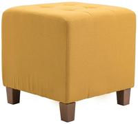 CLP Tabouret Bas Pharao Repose-Pieds Rembourré en Tissu I Tabouret Bas avec Coutures Décoratives I Pouf Carré avec Pieds en Bois, Couleur:Jaune