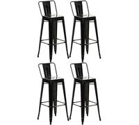 CLP Tabouret de bar Mason 4 pièces – style industriel, dossier, repose-pieds, Noir