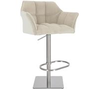 CLP Tabouret de Bar Ajustable Damaso Cord, avec accoudoirs et Repose-Pieds, capacité jusqu'à 240 kg, Structure en Acier Inoxydable Robuste, Couleur:crème, Couleur du Cadre:Acier Inoxydable