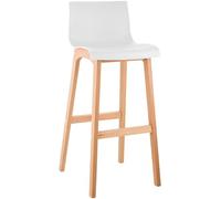 CLP Tabouret de bar Hover – dossier, assise plastique, structure en bois de hêtre – Blanc