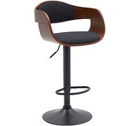 Tabouret de Bar Kingston B avec Coque Bois Piètement Repose-pied Métal noir , Noyer - Noir-Tissu