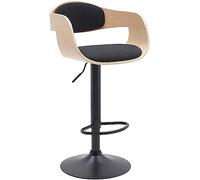 CLP Tabouret de bar Kingston avec Coque en bois Support en métal , Nature / Noir/Tissu Noir G