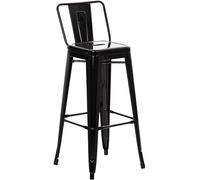 CLP Tabouret de Bar avec Dossier, Style Industriel Mason, avec Repose-Pieds et Protection de Sol, Couleur:Noir