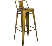 CLP Tabouret de Bar avec Dossier, Style Industriel Mason, avec Repose-Pieds et Protection de Sol, Couleur:Or