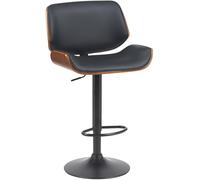 CLP Tabouret de Bar Beverley revêtement Similicuir, Chaise de Bar avec Cadre en Bois courbé réglable en Hauteur et pivotant | Couleur Noyer/Noir
