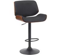 CLP Tabouret de Bar Beverley Tissu, Chaise de Bar avec Cadre en Bois courbé réglable en Hauteur et pivotant, Couleur:Noyer/Noir