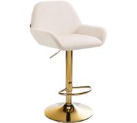 CLP Tabouret De Bar Braga Housse en Velours avec Cadre Doré, Réglable en Hauteur Et Rotatif À 360°, Chaise De Bar avec Repose-Pieds, Couleur:crème