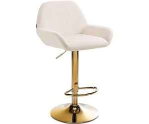 CLP Tabouret De Bar Braga Housse en Velours avec Cadre Doré, Réglable en Hauteur Et Rotatif À 360°, Chaise De Bar avec Repose-Pieds, Couleur:crème