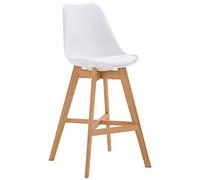 CLP Tabouret De Bar Cannes Dossier Plastique Assie Similicuir I Chaise Haute De Bistrot avec Pied en Bois Et Repose-Pieds I Design Scandinave I Couleur: Blanc, Cadre: Nature