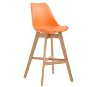 CLP Tabouret De Bar Cannes Dossier Plastique Assie Similicuir I Chaise Haute De Bistrot avec Pied en Bois Et Repose-Pieds I Design Scandinave I Couleur: Orange, Cadre: Nature