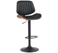 CLP Tabouret de Bar Clawson Revêtement en Similicuir I Chaise de Bar avec Cadre en Bois courbé réglable en Hauteur et pivotant I avec Dossier, Couleur:Noyer/Noir, Couleur du Cadre:Noir