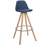 CLP Tabouret de Bar Corbin Tissu Rond I Structure en Bois, Couleur:Bleu, Couleur du Cadre:Natura