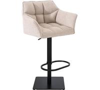 CLP Tabouret De Bar Damaso en Tissu avec Dossier Et Accoudoirs I Chaise Haute Confortable Pivotante avec Hauteur Réglable, Couleur:Ivoire, Couleur du Cadre:Noir
