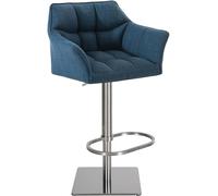 CLP Tabouret De Bar Damaso en Tissu avec Dossier Et Accoudoirs I Chaise Haute Confortable Pivotante avec Hauteur Réglable, Couleur:Bleu, Couleur du Cadre:Acier Inoxydable