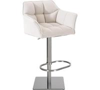 CLP Tabouret De Bar Damaso en Tissu avec Dossier Et Accoudoirs I Chaise Haute Confortable Pivotante avec Hauteur Réglable, Couleur:Blanc, Couleur du Cadre:Acier Inoxydable