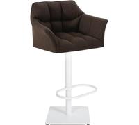 CLP Tabouret De Bar Damaso en Tissu avec Dossier Et Accoudoirs I Chaise Haute Confortable Pivotante avec Hauteur Réglable, Couleur:Marron, Couleur du Cadre:Blanc