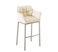 CLP Tabouret De Bar Damaso Similicuir I Chaise Haute De Comptoir avec Dossier Et Accoudoirs I Piètement en Acier Inoxydable Et avec Repose-Pieds, Couleur:crème, Couleur du Cadre:Acier Inoxydable