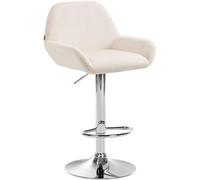 CLP Tabouret De Bar Design Braga Velours I Réglable en Hauteur Et Pivotant I avec Dossier Et Repose-Pieds, Couleur:crème, Couleur du Cadre:Chrome