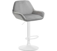 CLP Tabouret De Bar Design Braga Velours I Réglable en Hauteur Et Pivotant I avec Dossier Et Repose-Pieds, Couleur:Gris, Couleur du Cadre:Blanc