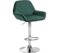 CLP Tabouret de bar Braga Velours avec pied en métal réglable et pivotant , Vert foncé/Chrome