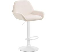 CLP Tabouret de bar Braga Velours Réglable Pivotant avec dossier et repose-pieds Crème/Blanc
