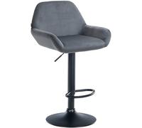 CLP Tabouret De Bar Design Braga Velours I Réglable en Hauteur Et Pivotant I avec Dossier Et Repose-Pieds, Couleur:Gris foncé, Couleur du Cadre:Noir