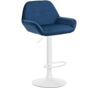 CLP Tabouret De Bar Design Braga Velours I Réglable en Hauteur Et Pivotant I avec Dossier Et Repose-Pieds, Couleur:Bleu, Couleur du Cadre:Blanc