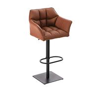 CLP Tabouret de Bar Design DAMASO B - Rembourré Revêtement en Similicuir - Chaise de Bar avec Dossier Accoudoirs et Repose-Pied, Couleur:Brun Clair, Couleur du Cadre:Noir
