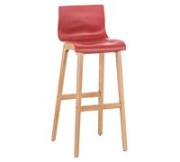 CLP Tabouret De Bar Design en Plastique I Chaise Haute avec Dossier Et Piètement en Bois I Repose-Pieds I Hauteur D'Assise 77 cm, Couleur:Rouge