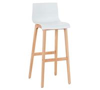 CLP Tabouret De Bar Design en Plastique I Chaise Haute avec Dossier Et Piètement en Bois I Repose-Pieds I Hauteur D'Assise 77 cm, Couleur:Blanc
