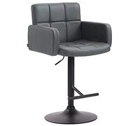CLP Tabouret de Bar Design Los Angeles Similicuir Dossier Et Accoudoirs I Chaise Haute Réglable en Hauteur I Accoudoir, Couleur:Gris, Couleur du Cadre:Noir