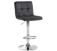CLP Tabouret De Bar Design Velours Pérou I Chaise Pivotante Réglable en Hauteur avec Revêtement Matelassé I Tabouret De Comptoir, Couleur:Noir, Couleur du Cadre:Chrome