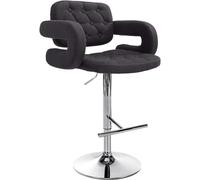 CLP Tabouret De Bar Dublin en Tissu I Chaise De Bar Réglable en Hauteur I Style Chesterfield I Chaise Haute avec Accoudoirs, Couleur:Noir, Couleur du Cadre:Chrome